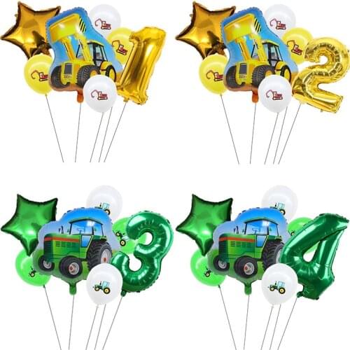 7Pcs Farm tractor bulldozers 32 inch aluminum foil balloon happy birthday party decoration baby shower supplies kids toy ball