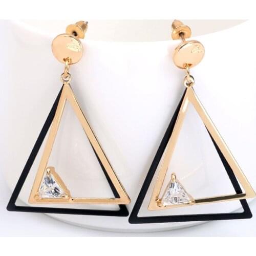 Alloy Big Hoop Earrings Triangle Zircon Bohemia Jewelry Women Trendy Exaggerated Zircon Dangle Ear Rings Electroplated Needle