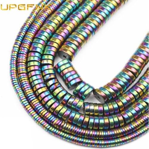 UPGFNK Natural Stone Multicolored Hematite Spacers Flat Round Loose Beads For Jewelry Making 3/4/6/8mm Diy Bracelets Accessories