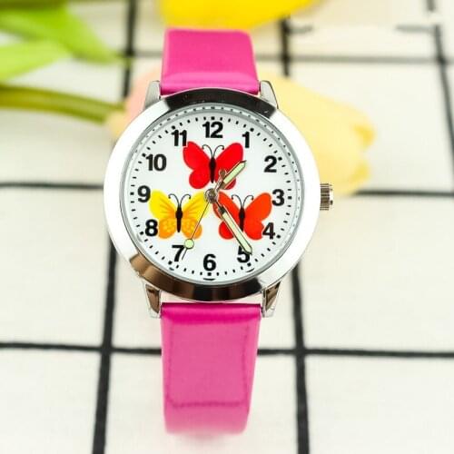 Fashion Cartoon Cute Pretty Butterfly Style Childrens Watches Kids Student Girls Boys Quartz Leather Wrist Watch Clock XPS217