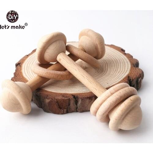Lets Make 10pc Wooden Teether Rattle Squeaker Infant Wooden Teether Food Grade Wooden Teething Sensory Activity Teether Rattles