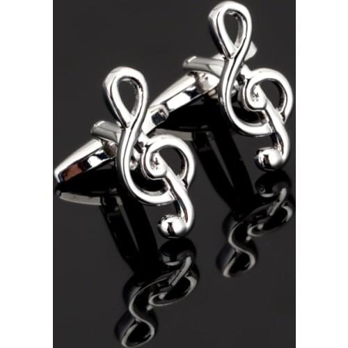 Hot Sale Brand Fashion Silvery Tone Note Music Notation For Musician Mens French Shirt Party Wedding Gift For Him Wholesale