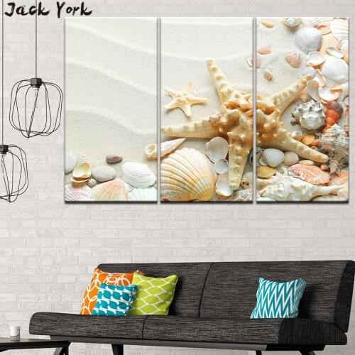 Canvas Painting Beach shells and starfish 3 Pieces Wall Art Painting Modular Wallpapers Poster Print for living room Home Decor