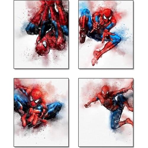 Marvel Spiderman Watercolor Wall Art Pinrts Cartoons Superhero Posters Canvas Paintings on the Wall Pictures Kids Room Decor