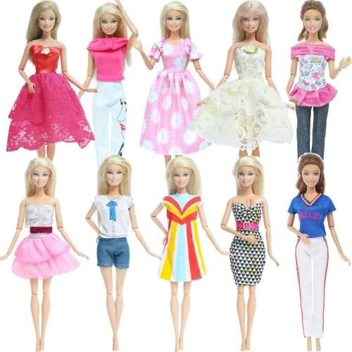 Handmade 10 Set/Lot Mix Style Outfit Daily Casual Wear Accessories Clothes for Barbie Doll Fashion Dress Baby Girl DIY Toy