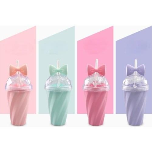Bow Candy Twist Cup Single Layer Ice Cream Cover with Straw Girl Heart Korean Lovely Male and Female Student Gift Cup