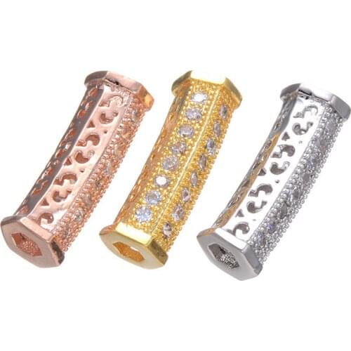 1pc Micro-inlaid Zircon 5*17mm Hexagonal Loose Spacer Tube Connector for Women Jewelry Making DIY Necklace Bracelet Accessories