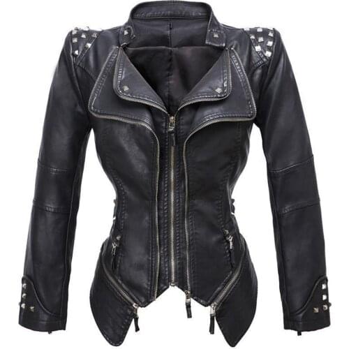 Fashion Women Smooth Motorcycle Faux Leather Jackets Ladies Long Sleeve Autumn Winter Biker Streetwear Black Pink Coat