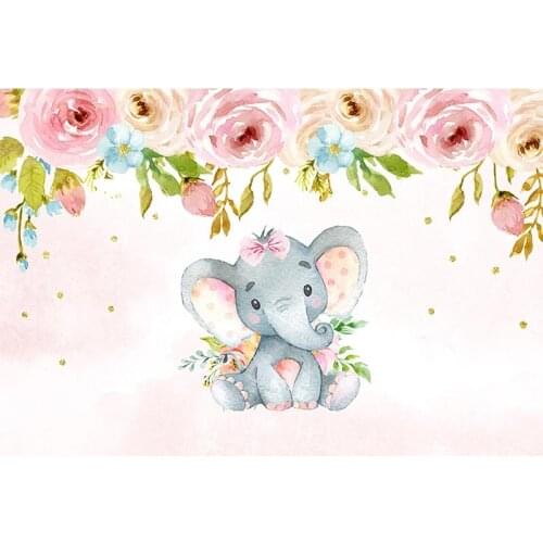Mehofoto Elephant Animal Backdrop for Photography Flower Newborn Baby Shower Photo Background Video Studio Printed