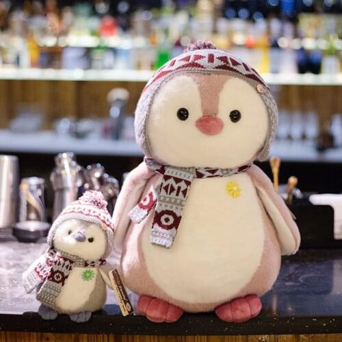 Cute Penguin Plush Toy 20-37cm Stuffed Cartoon Couple Doll Wearing Hat and Scarf Soft Pillow Decoration Gift for Home NS