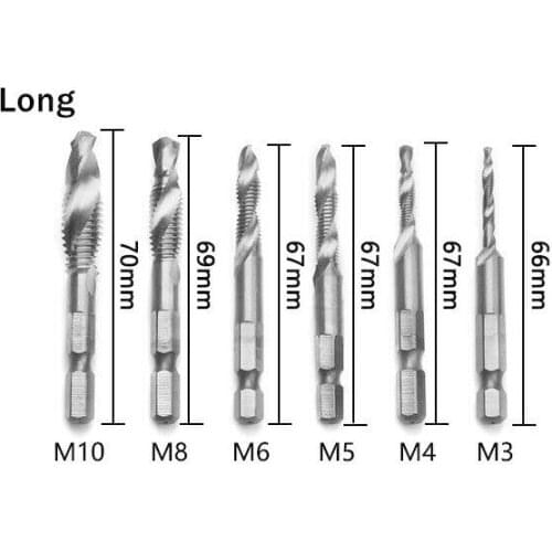 Thread Bits Kit 6 Pack High Speed Steel Combination Drill Tap Bit Set Hex Shank Thread Drill Accessory M56