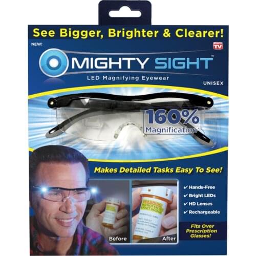 New Original High Quality Mighty Sight LED Magnifying Eyewear Unisex 160% Magnification Hands Free HD Lenes Rechargable