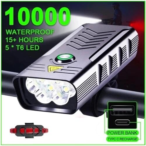 10000mAh Front Bike Light USB Rechargeable Powerful Bicycle Light Flashlight MTB Lamp Headlight Rear Light Bicycle Accessorie