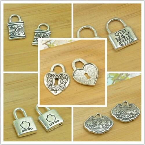 Lock shape DIY antique silver alloy charm pendant vintage jewelry making accessories findings bracelet necklace chain wholesale