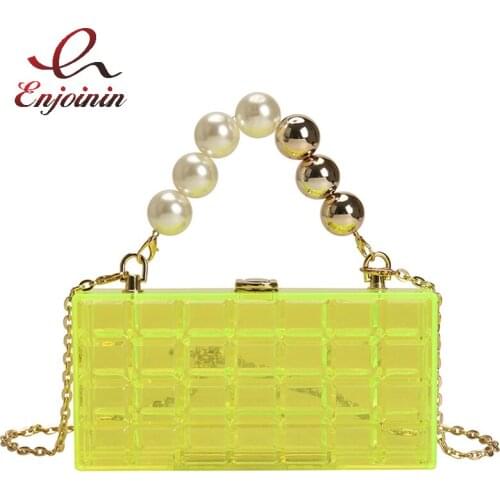 Transparent Acrylic Box Party Clutch Fashion Pearl Wrist Strap Purses and Handbags for Women Wedding Evening Bag Shoulder Bag