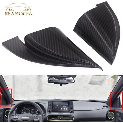 Reamocea 2Pcs Carbon Fiber Front Window Side Door A Pillar Triangle Cover Trim For Hyundai Kona Encino 2018 LHD Car Accessories