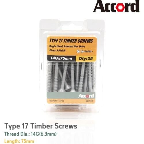 ACCORD M6.3 14Gx75MM 25PCS Self-Tapping Screws Hexagon Wall Hooks Screw Set Fasteners