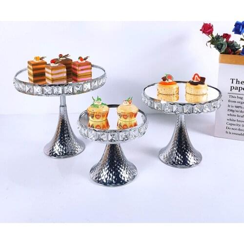 Crysta Silver Cake Plate Stand Acrylic Mirror Metal Cupcake Dish Party Filming Props Dessert Wedding Tray Decoration Display