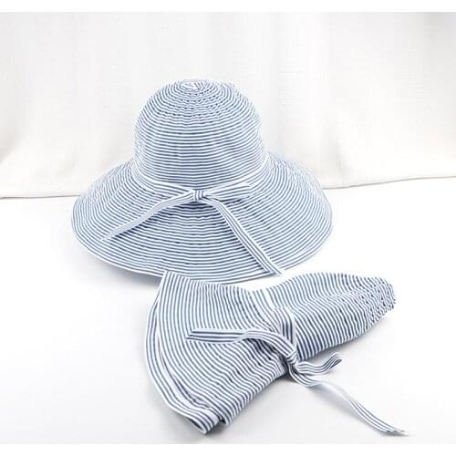 Fashion Striped Pattern Hat Summer Sunscreen Breathable Comfortable Sun Hat Ladies Foldable Beach womens Fisherman Hat