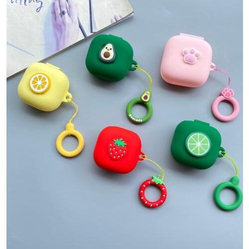 Cartoon Silicone Protective Case for Samsung Galaxy Buds Live 2020 Wireless Bluetooth Earphone Fruit Cover Anti-lost Finger Ring