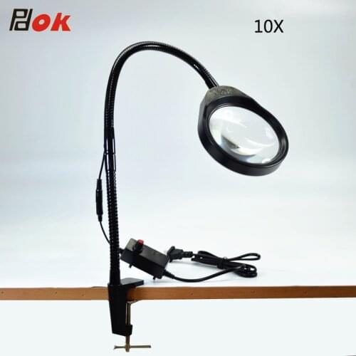 10x Magnifying Glass PCB Inspection LED Magnifier Adjustable Flexible Long Arm Clamp 10x Magnifier Reading Repairing Wholesales