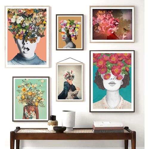 Vintage Fancy Girl Canvas Painting Posters Butterfly Flower Figure Wall Art Nordic Wall Posters And Prints Pictures Room Decor