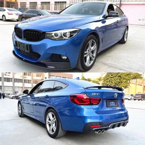 Sexy2021 F34 Fit for w 3-series Gt320i Gt325 Modified Carbon Fiber Front Side Skirt and Lip Rear Spoiler Tail