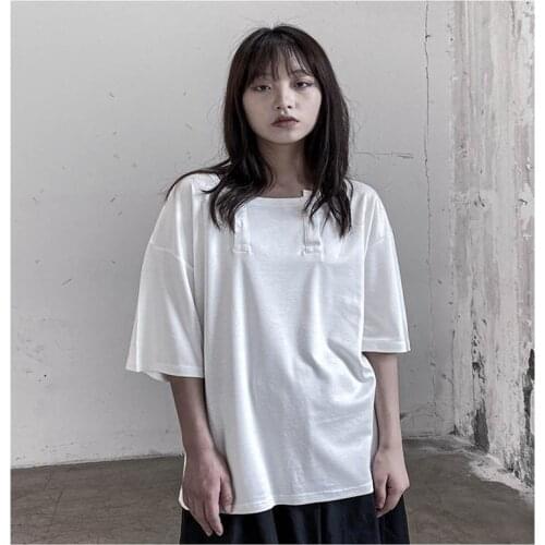 Ladies summer new large size design solid color short sleeve T-shirt loose match round collar large size short sleeve T-shirt