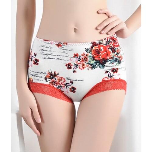 Women Print Seamless Cotton Female Boxer Underwear Lace Rose Soft Panties