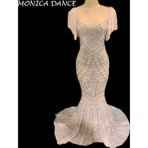 Women Mesh See Through Sparkly Rhinestone Sleeveless Dress Evening Party Dress Birthday Celebrate Costume Perspective Dress