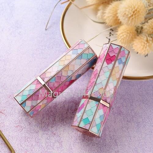 10/30/50pcs Pink Gradient Scale 3d Eight Sides Colorful 12.1mm Empty Lipstick Tube Lip Balm Container Lipstick Shell Packaging