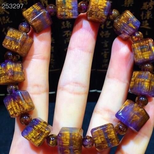 11.5mm Natural Cacoxenite Auralite 23 Purple Gold Rutilated Quartz Bracelet Cube Round Beads Women Men Genuine AAAAAA