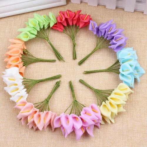 12pcs/lot Mini Foam Calla Lily Fake Flowers Bouquet Artificial Flowers for Decoration Wedding Decoration Valentines Day