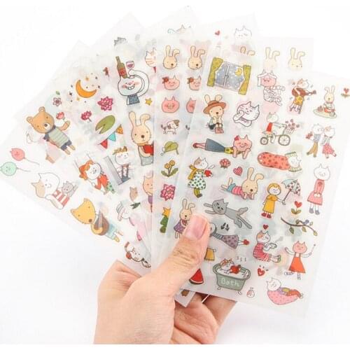 15packs/lot Kawaii Cartoon Miss Cat series Decorative Stickers Cute Animal PVC Scrapbooking DIY Diary/Album School Office