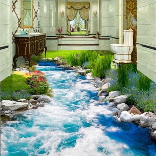 Custom 3d flooring Mural Wallpaper Grass flooring water 3D Floor Tile Painting Mural PVC Self-adhesive Wallpaper Beibehang