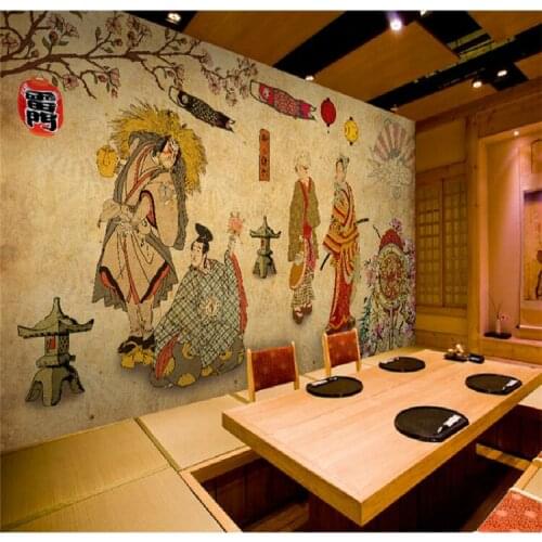 Custom vintage Japanese Ukiyo-e Ladies 3D wallpaper for wall 3d murals wallpaper Sushi Cuisine Restaurant Hotel Barbecue