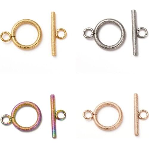 5Set 304 Stainless Steel Textured OT Buckle Toggle Clasps For Jewelry Making DIY Accessories,Ring:18.5x14x2mm,Hole: 3mm