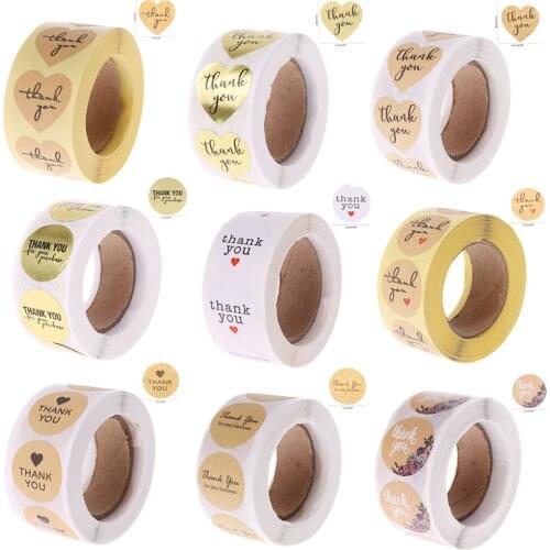 500Pcs/Roll 1" Thank you Sticker Tags Natural Kraft Adhesive Labels Decorations for Wedding Baking Sealing Kitchen Accessories
