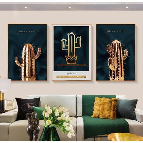 Abstract Gold Cactus Posters Wall Art Canvas Painting Nordic Wall Pictures Unframed Luxury Modern Object Home Decoration