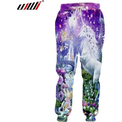UJWI Spring Fall High Waist Elastic Drawstring Pants Men Cool 3D Print White Horse Sweatpants Casual Sweat Pants Pattern Custom