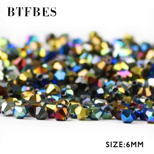BTFBES 50psc Plating Bicone Shape Austrian Crystals Beads 6mm Glass Crystal Loose beads For Jewelry necklace Making Bracelet DIY