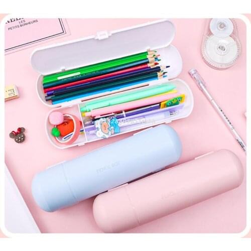 Macaron Pen Case Girls Boys Kids Round Large Capacity Multifunction Pencil Storage Box Pencil Box Case for School Office