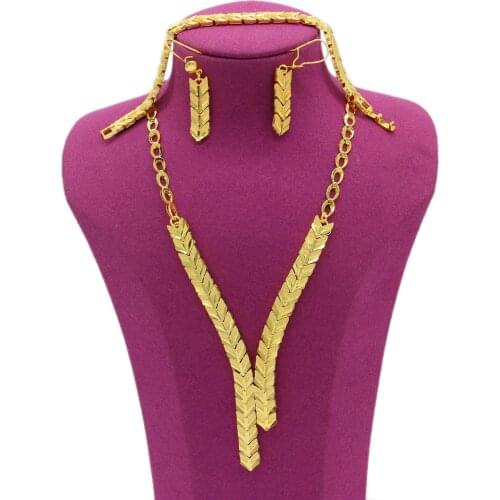 Dubai/Arab/Ethiopian Gold Color/Copper Necklace&Earrings&Bracelet Particular Jewelry Set African Women Bridal Wedding Party Gift