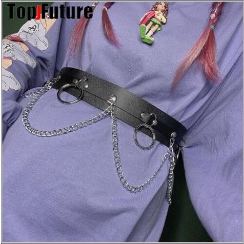 Ins ring chain punk dark hip-hop earth cool hip-hop PU leather women fashion decorative belt waist wait belt skirt blet