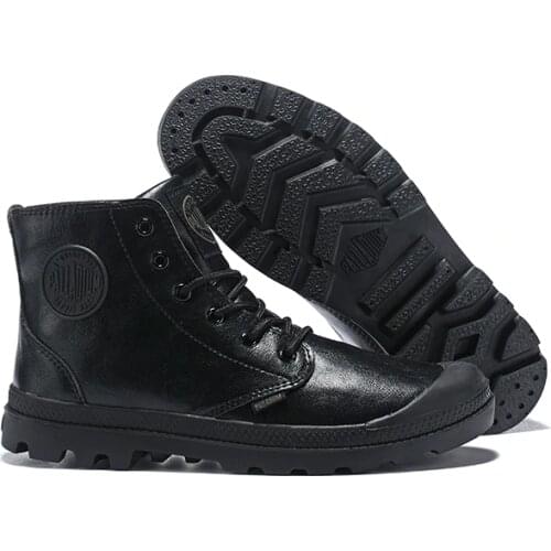 PALLADIUM Classic All Black Mens Leather High Upper Army Boots For Female Slip-Resistant Bottom Casual Military Shoes 40-44