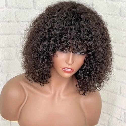 Jerry Curly Human Hair Wigs with Bangs Full Machine Made Wigs Highlight Honey Blonde Colored Wigs For Women Peruvian Remy Hair