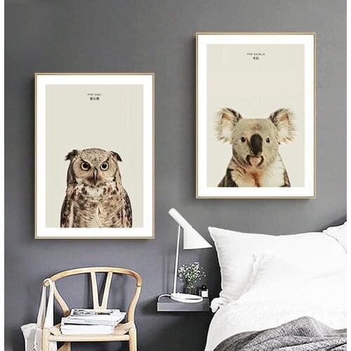 Cute Animals Nordic Canvas Painting Art Decor Painting Owl Cat Koala Picture Living Room Bedroom Children Room Decor Poster