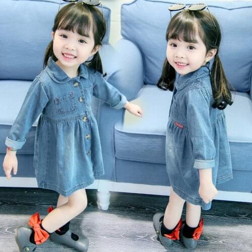 New Blue Jean Spring Summer Girls Dress Kids Teenagers Children Clothes Outwear Special Occasion Long Sleeve High Quality