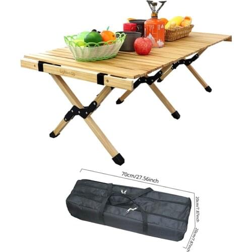 2021 New Arrive Outdoor Folding Wood Egg Roll Table Camping Picnic BBQ Self-driving Travel Wood Table