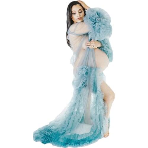 New Arrival Evening Dresses Robes for Photo Shoot Baby Shower Sexy Long Sleeves Ruffle Women Dress Photography Robe Custom Made
